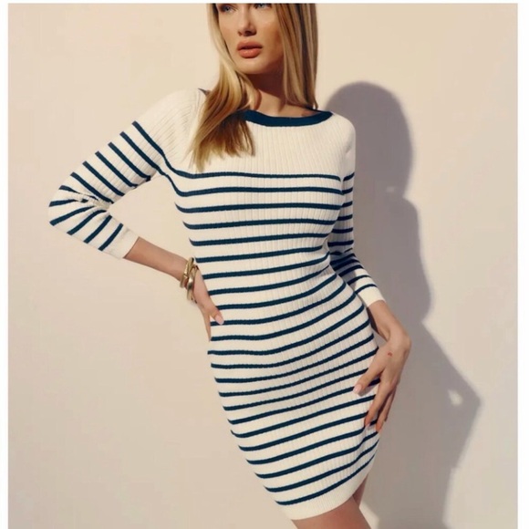 NWT REFORMATION Ines Striped Ribbed Knit Crewneck Mini Dress Sz L - Picture 3 of 5
